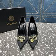 Versace Pointed Toe Black Lacquer Leather Pumps - 2