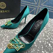 Versace Pointed Toe Jade Green Lacquer Leather Pumps - 4