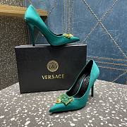 Versace Pointed Toe Jade Green Lacquer Leather Pumps - 3