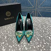Versace Pointed Toe Jade Green Lacquer Leather Pumps - 2