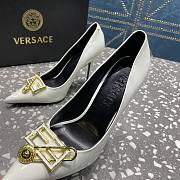 Versace Pointed Toe White Lacquer Leather Pumps - 5