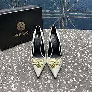 Versace Pointed Toe White Lacquer Leather Pumps - 3