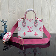 LV On The Go PM Tote Bag Pink White Size 25x19x11cm - 1