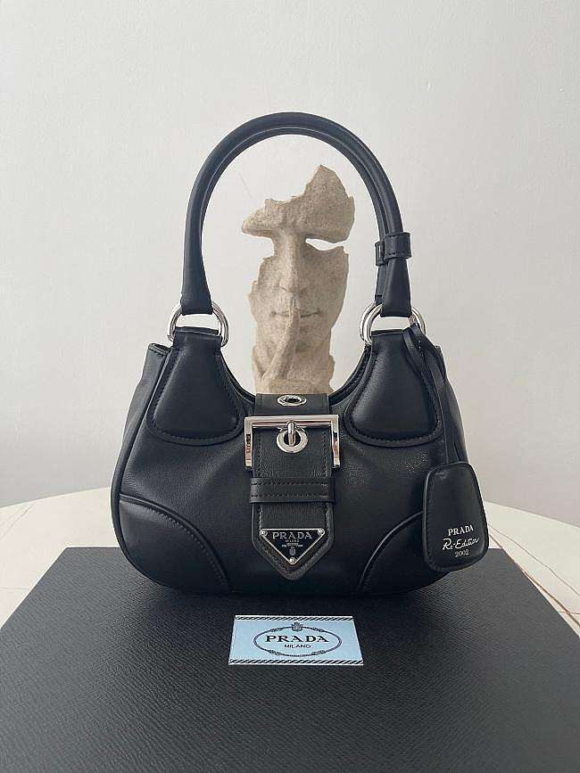 Prada Moon Re-Nylon Leather Bag Black Size 23x13x9 cm - 1