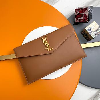 YSL Clutch Silver Brown Grained Leather Size 27x16x2cm