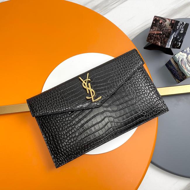 YSL Clutch Uptown Gold Black Crocodile Size 27x16x2cm - 1