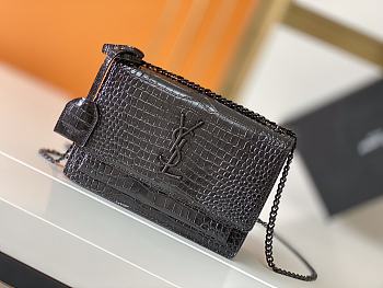 YSL Embossed Sunset Crossbody Black Size 22×8×16cm