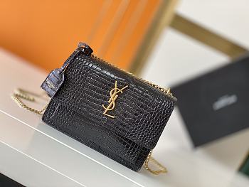 YSL Embossed Sunset Crossbody Gold Black Size 22×8×16cm