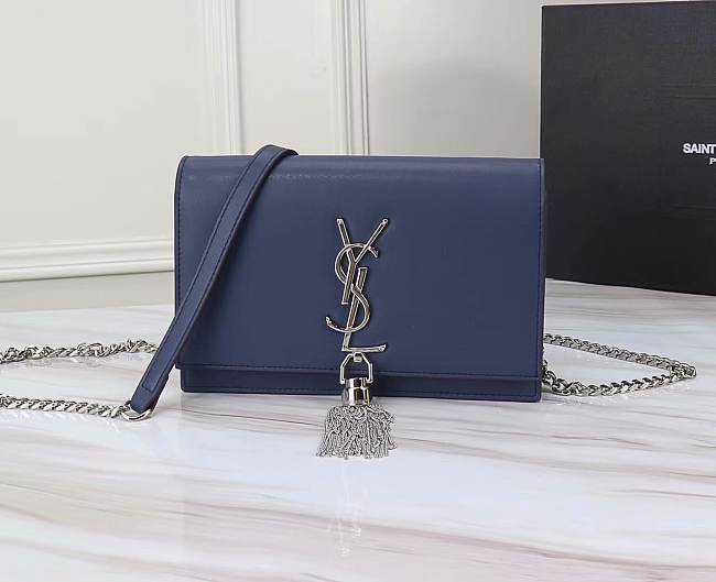 YSL Matte Blue Leather Kate Tassel Size 20x17x6cm - 1