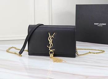 YSL Matte Gold Black Leather Kate Tassel Size 20x17x6cm