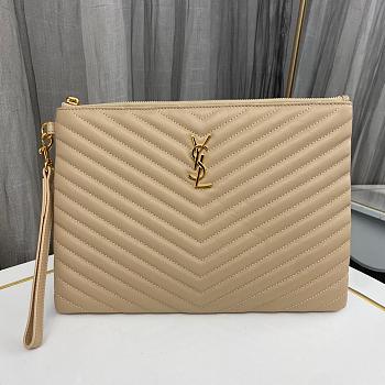 YSL Monogram Wristlet Clutch Beige Size 30x2x21cm