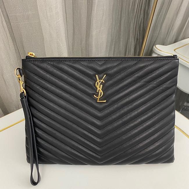 YSL Monogram Wristlet Clutch Gold Black Size 30x2x21cm - 1