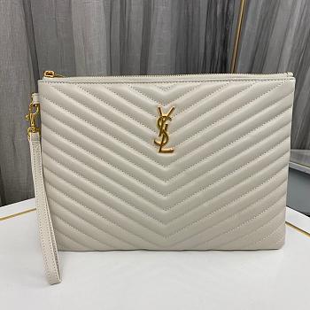 YSL Monogram Wristlet Clutch White Size 30x2x21cm