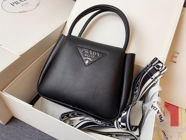 Prada Black Vitello Leather Daino Top Zip 18x9x19cm - 1