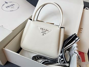 Prada White Vitello Leather Daino Top Zip 18x9x19cm