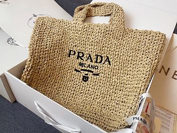 Prada Raffia Logo Tote Beige Bag Camel 40x15x34cm