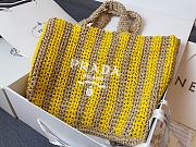 Prada Raffia Logo Tote Yellow Bag Camel 40x15x34cm - 4