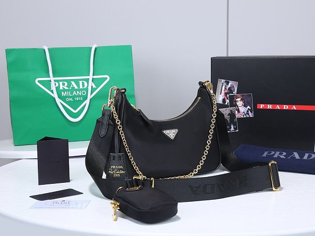 Prada Re-Edititon 2005 Re-Nylon Black Gold 22x12x6cm - 1