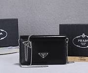 Prada Triangle Logo Chain Shoulder Black Bag 19x10x3cm - 5