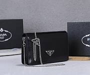 Prada Triangle Logo Chain Shoulder Black Bag 19x10x3cm - 3