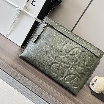 Loewe Clutch Bag Leather Green Size 29x6x20cm