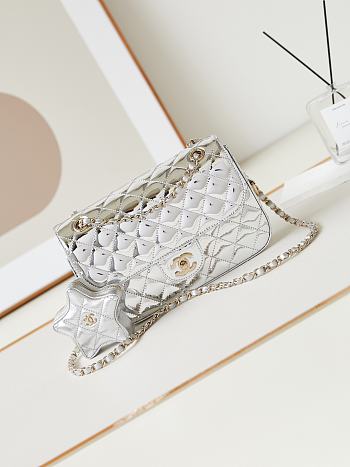 Chanel Silver Flap Mirror Bag with Star Size 24CM