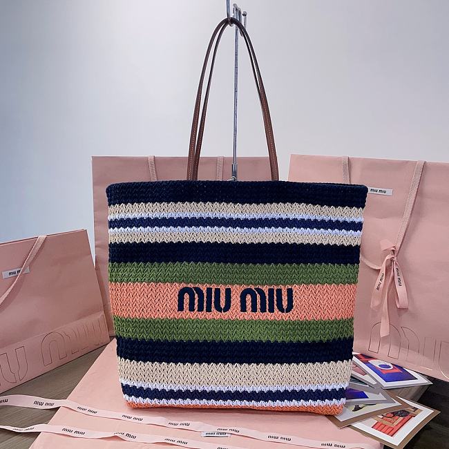 Miu Miu Crochet Tote Bag Peach Multicolored 40x16x34cm - 1