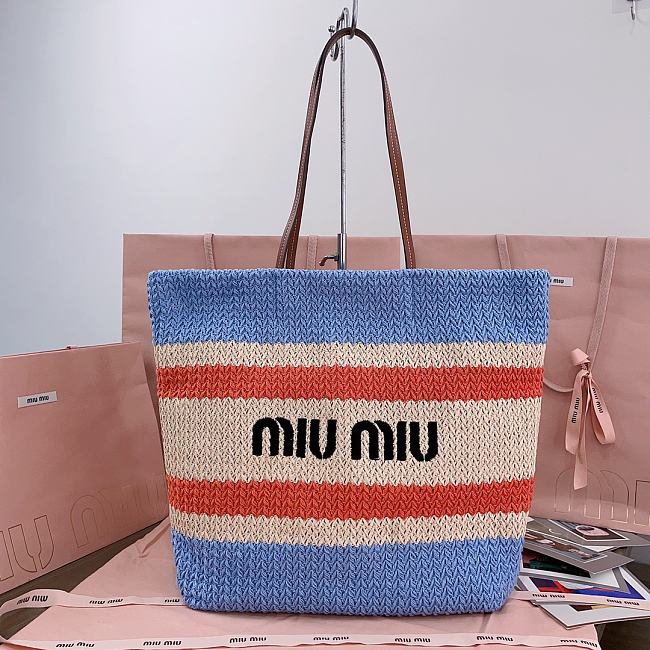 Miu Miu Crochet Tote Bag Blue Multicolored 40x16x34cm - 1