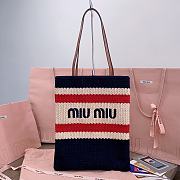 Miu Miu Crochet Woven Tote Bag Blue Red 30x38CM - 5