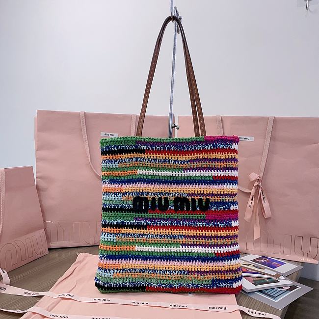 Miu Miu Crochet Woven Tote Bag Colorful 30x38CM - 1