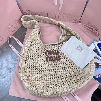 Miu Miu Hobo Tressé Effet Raphia Beige 44x31x8cm