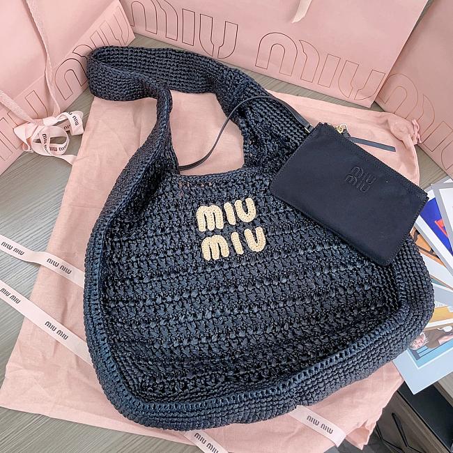 Miu Miu Hobo Tressé Effet Raphia Black 44x31x8cm - 1