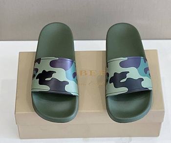 Burberry Check Slides Green Army
