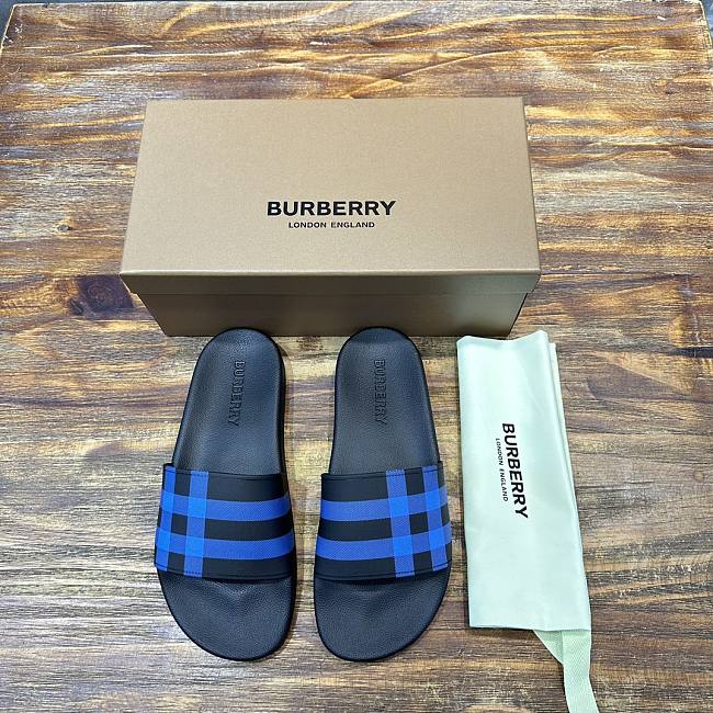 Burberry Check Slides Black Blue - 1