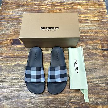 Burberry Check Slides Black Grey