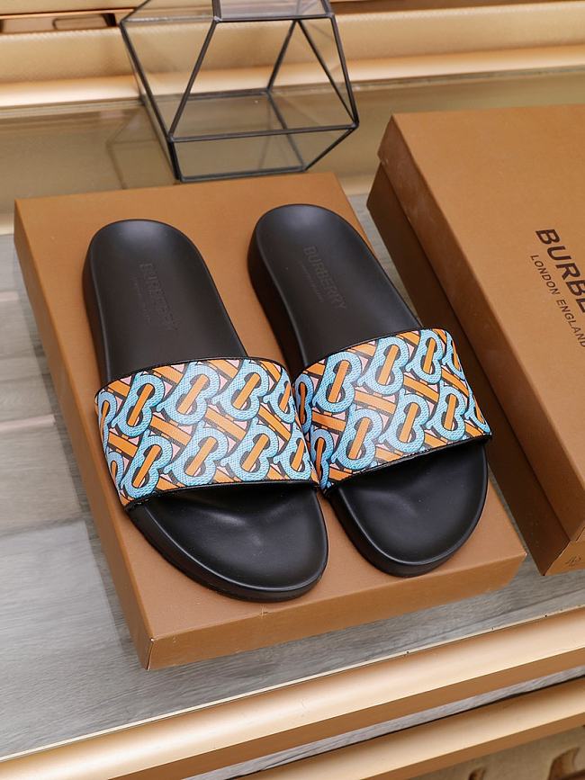 Burberry Furley Flock Padded Orange Leather Slides - 1