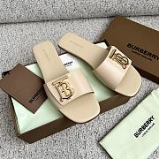Burberry Square Toe Logo Cream Slippers - 4