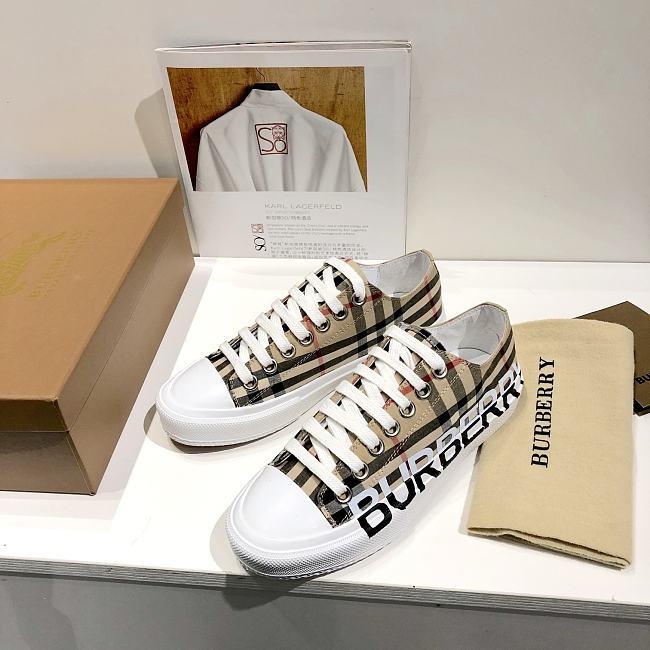 Burberry Logo Print Two-Tone Cotton Beige Gabardine - 1