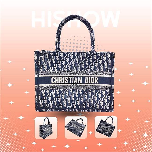 Dior Book Tote Small Blue Oblique Embroidery 36x28x17cm - 1