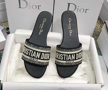 Dior Dway Slide Deep Black Embroidered White Cotton
