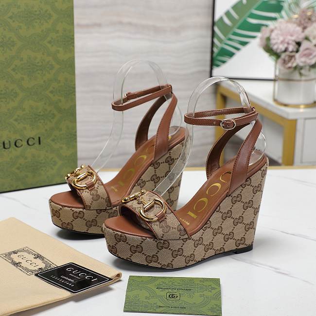 Gucci Chenille Jacquard Knit Heel Brown 12CM - 1