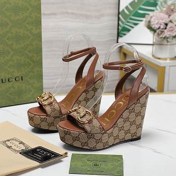 Gucci Chenille Jacquard Knit Heel Brown 12CM