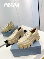 Prada Brushed Leather Monolith Loafers Beige - 4