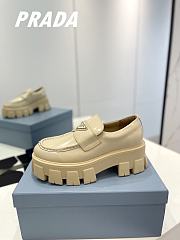Prada Brushed Leather Monolith Loafers Beige - 3