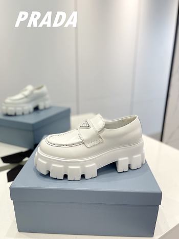 Prada Brushed Leather Monolith Loafers White