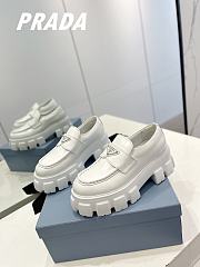 Prada Brushed Leather Monolith Loafers White - 3