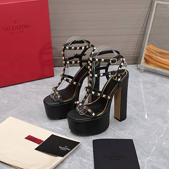 Valentino Gladiator Sandals Buckle Strappy Black Heels 15CM