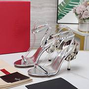 Valentino Leather Floral High Heel Silver 10CM - 1