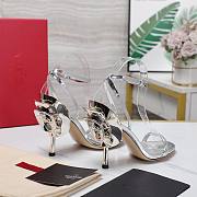 Valentino Leather Floral High Heel Silver 10CM - 3