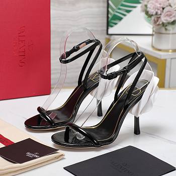 Valentino Leather Floral High Heel Black 10CM